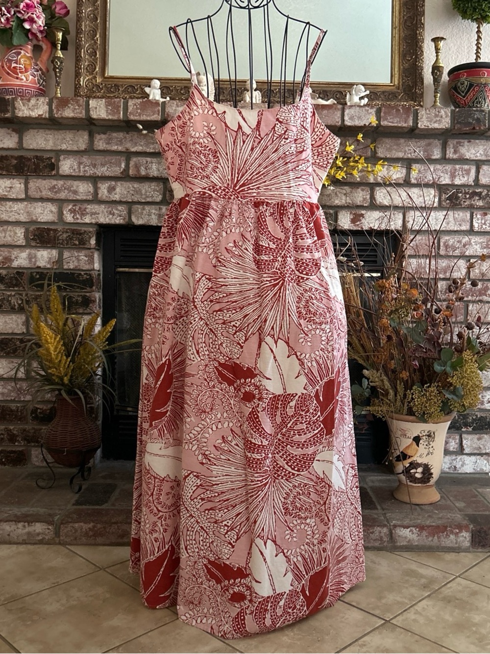 Japna Women's Midi Dress With Red And White pattern Accents Sz L